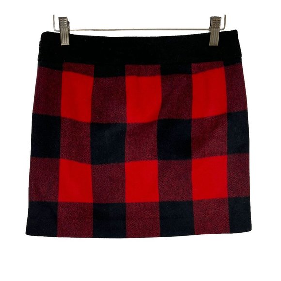 J Crew Red Black Large Plaid Wool Low Rise Mini Skirt Size 0 - Picture 2 of 7